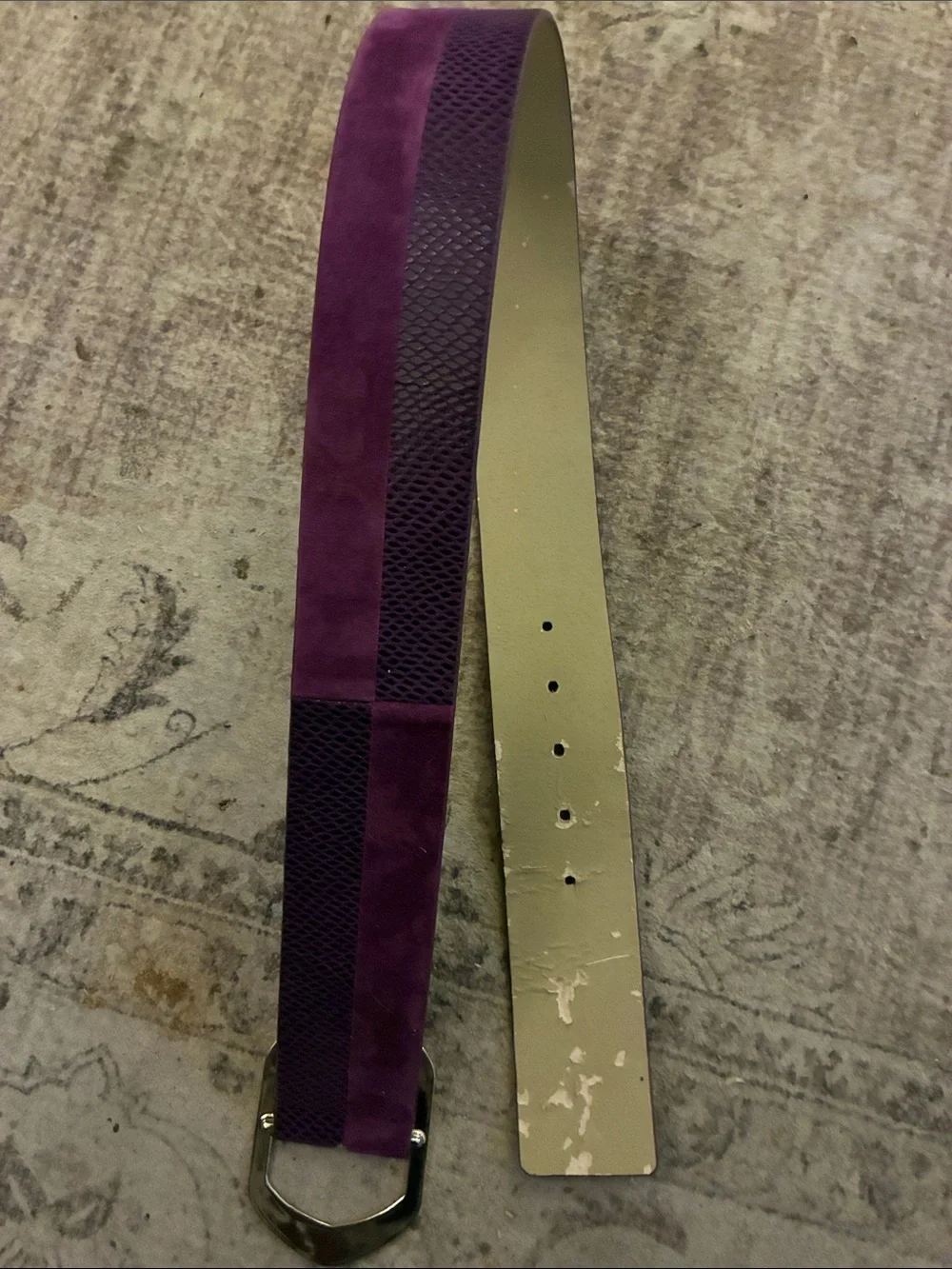 White House Black Market Purple Suede & Textured Belt with Silver Buckle